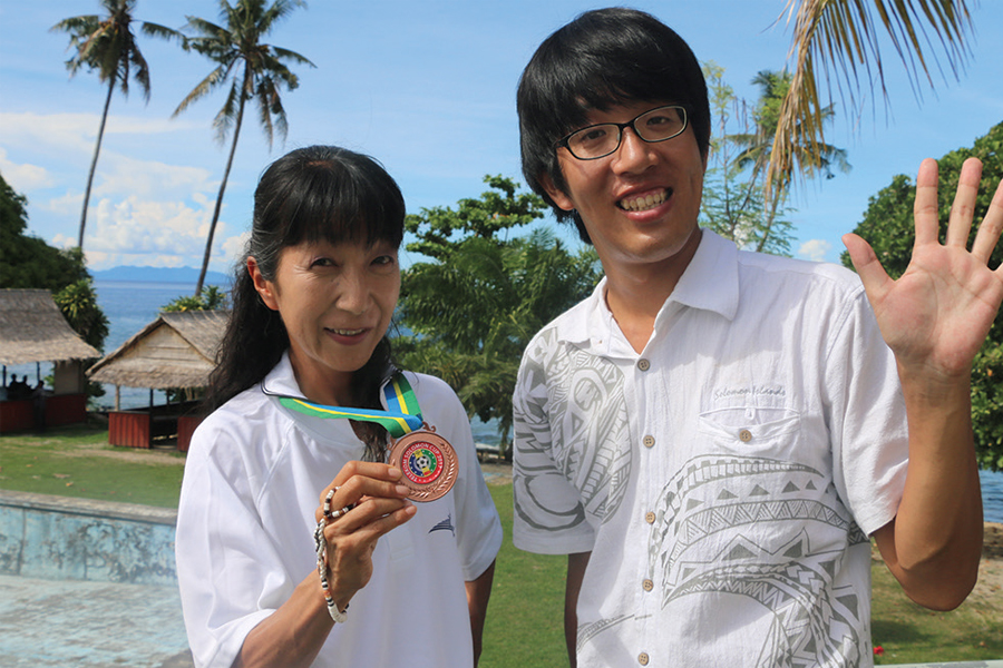 Ms-Yoshiko-Teratani-and-Mr-Hirofuni-Masui-outside-the-JICA-office-in-Honiara-on-Tuesday