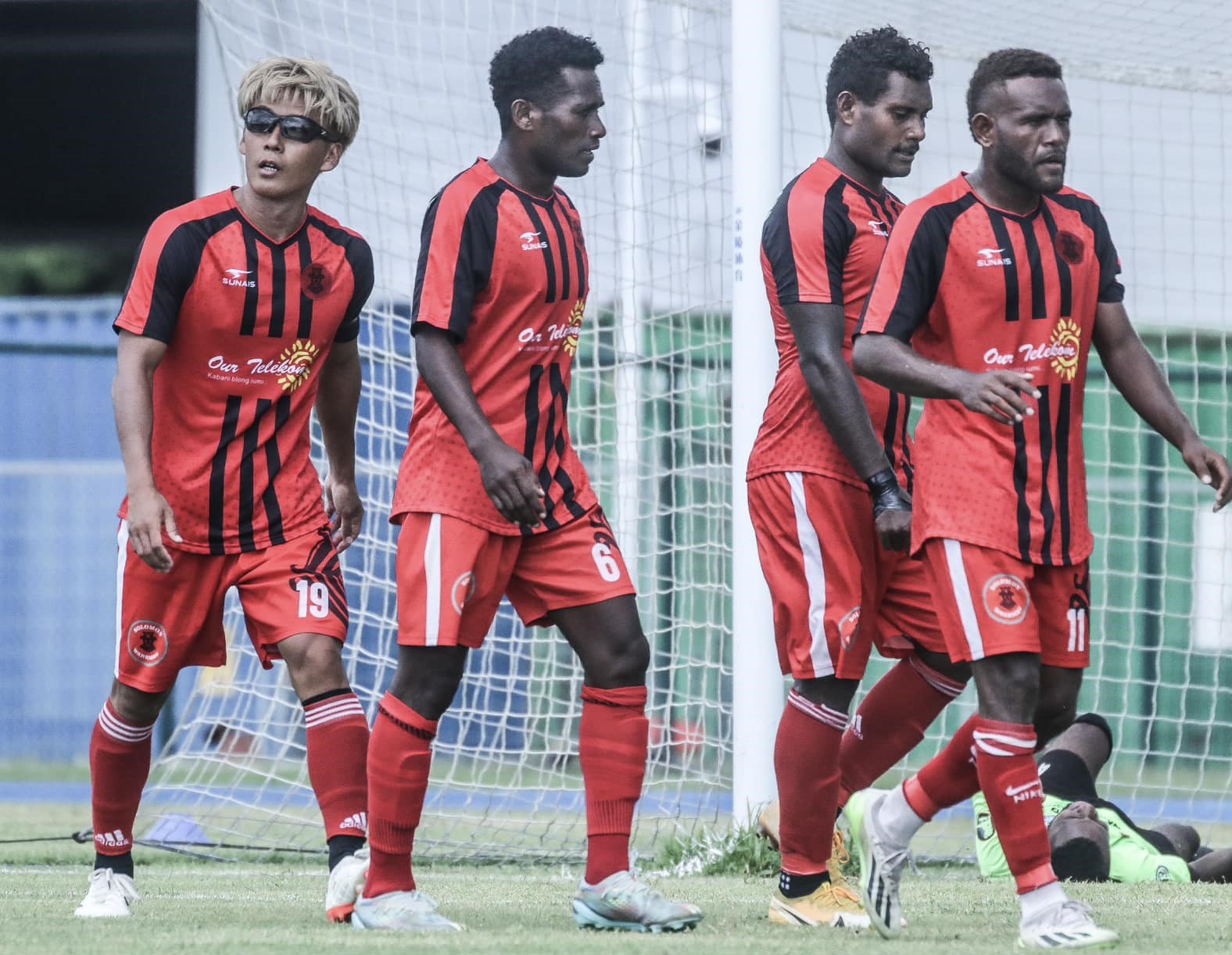 Solomon Warriors FC players celebrate after scoring-PHOTO SWFC MEDIA