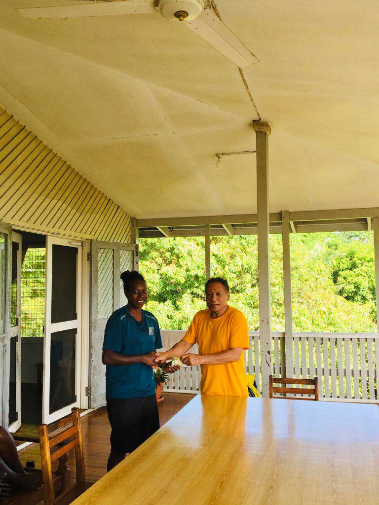 Team captain Jemina David and MFC womens team players were pleased to receive the cash donation from the MP for CG. (1)