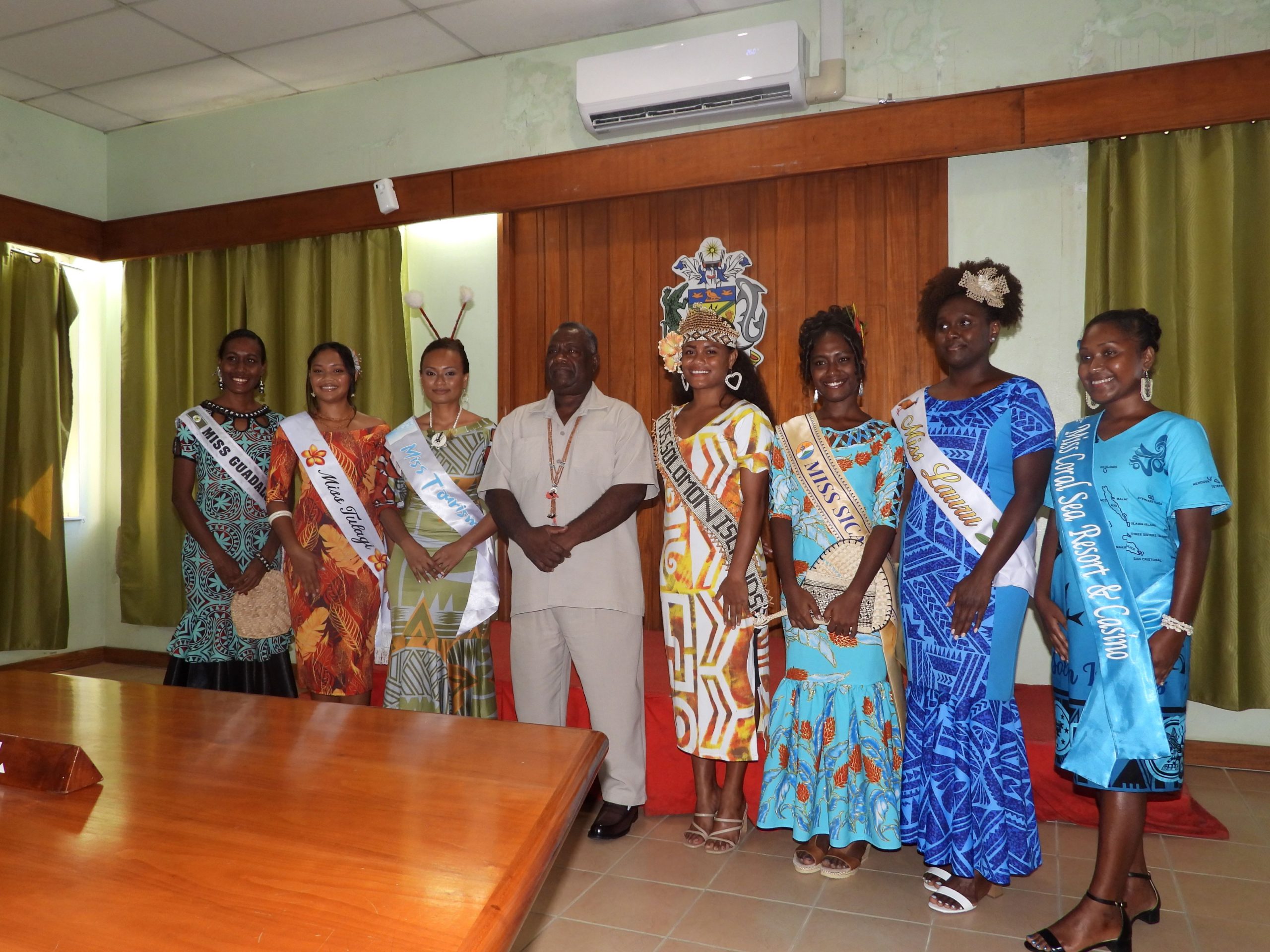 The 2024 MSIP Contestants with the Supervising PM Tovosia ( fourth from left) with reigning Miss Solomon Islands Tiare T Haro (fourth from right)