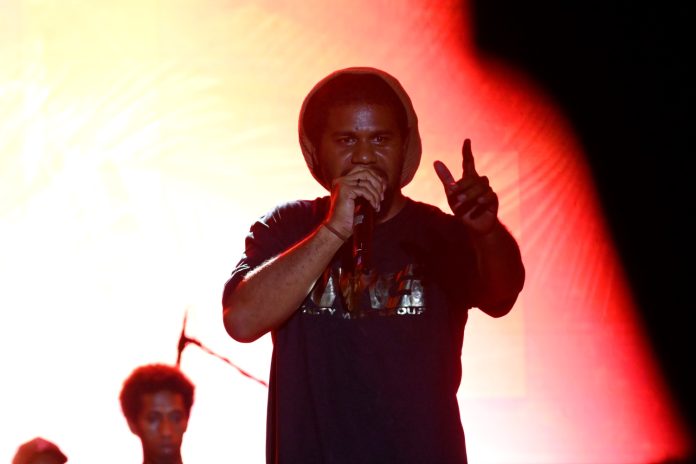 Jaro local hyped the crowed at the Bonfire Fest on Saturday