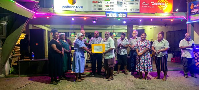 Sister Rosa receives the donation from PCYC representatives during the handover ceremony on Wednesday.