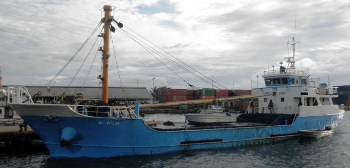 Caption M.V Ortega managed by Kii Shipping currently servicing the Sikaiana Island route under the government Franchise Shipping Schem..Photo credit..MID