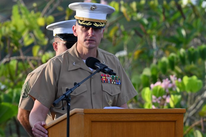Col. Jason Armas, Commanding Officer of Marine Rotational Force – Darwin making his remarks.