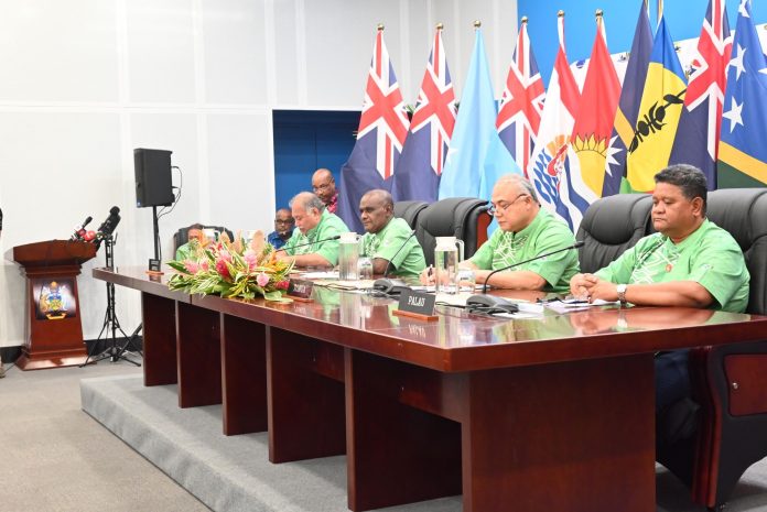 54th PIF Secretary General Baron Waqa with the Troika members at the press conference.