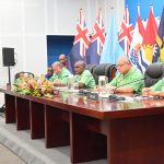 54th PIF Secretary General Baron Waqa with the Troika members at the press conference.