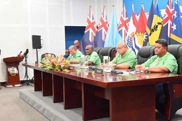 54th PIF Secretary General Baron Waqa with the Troika members at the press conference.