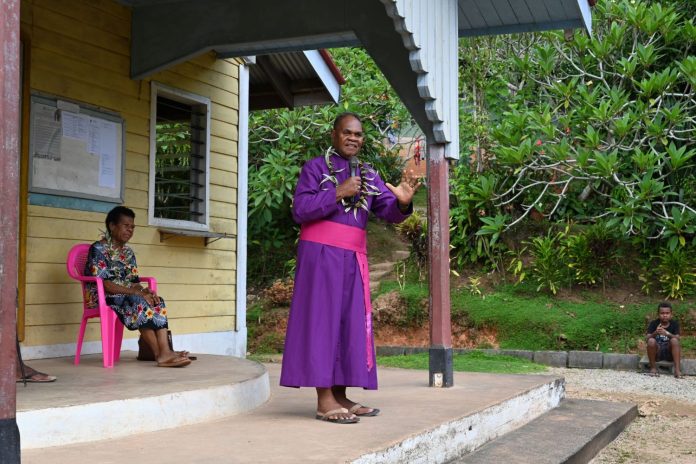 Bishop Quity delivers a short speech upon his arrival