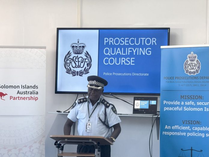 Inspector Rodney Wheatney, Director of Police Prosecution Department speaking at the opening of the Prosecutor Qualifying Course program..