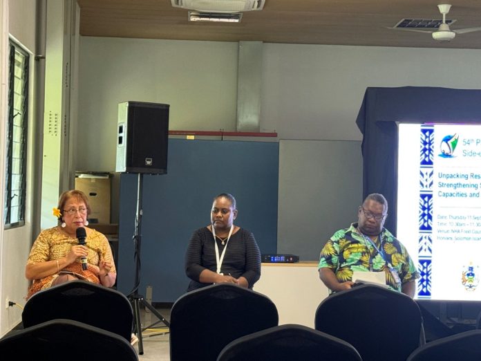 The panelists of the Side Event. (Left to right) Amelia Kinahoi Siamomua, Agnetha Vave Karamui and Roy Mae