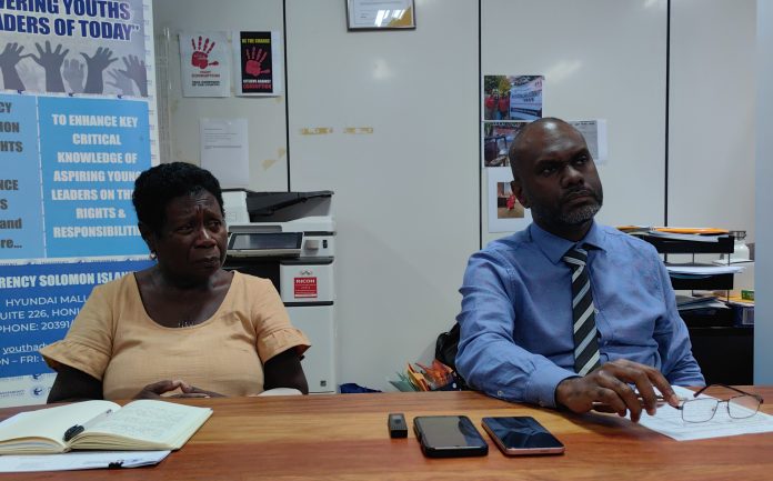 TSI Executive Officer Ruth Liloqula and TSI Chair Rodney Kingmele during the launch of CPI yesterday.