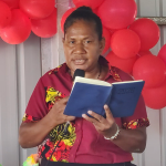 Maureen Ha’ariu, Deputy Principal of Naha Community High school delivering her speech at the handover of the school’s new ablution block, Photo credit-John Houanihau