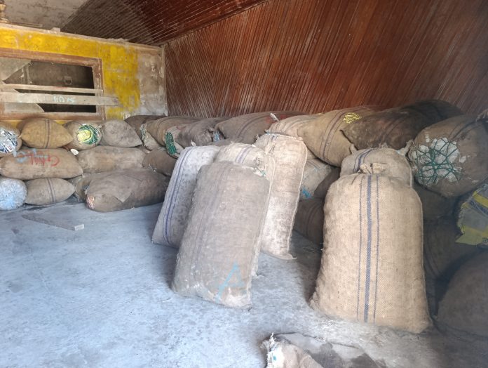 Bags of the dried copra beans