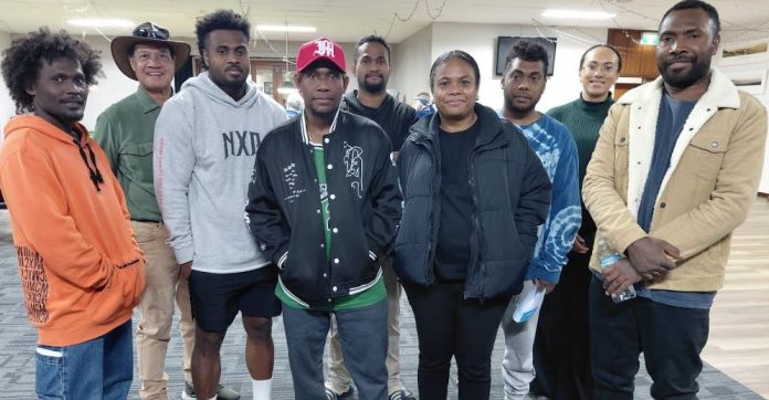 2nd from left, HE Sisilo, 6th from left, Director LMU, Ms Marau and 8th from left, CLO Vera Cheffers with Solomon Islands workers of RWM and host company, Fletchers International, Albany, WA