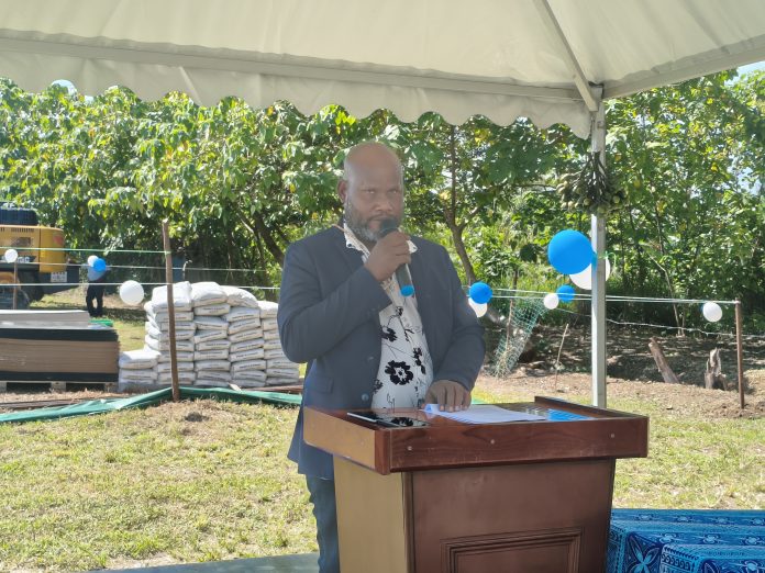 Daniel Waneoroa, MP for North Malaita and Minister of Rural Development (MRD) speaking at the handover ceremony, Photo credit- Loretta B Manele