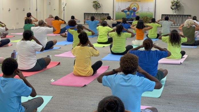 Participants during the International Day of Yoga held in Honiara on Sunday Morning